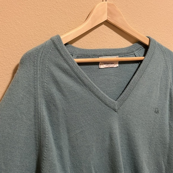 Christian Dior Turquoise Vintage Unisex Orlon V Neck Sweater Size Large - Picture 6 of 8